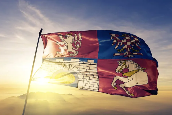 Región Pardubice República Checa Bandera Tela Textil Ondeando Parte Superior — Foto de Stock