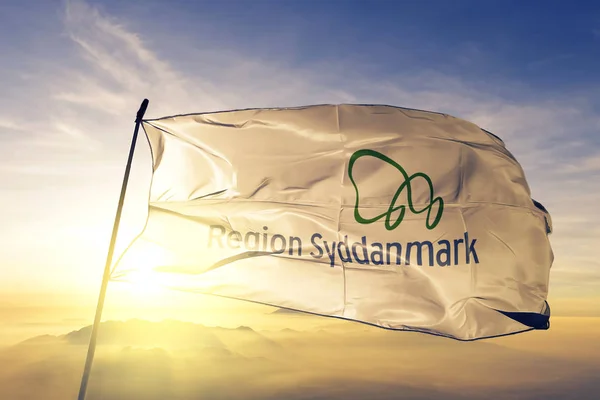 Región Del Sur Dinamarca Bandera Tela Tela Ondeando Parte Superior — Foto de Stock
