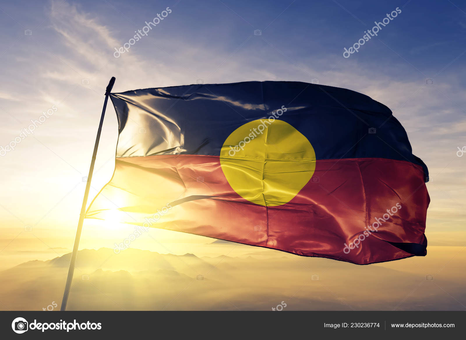 Australian Aboriginal Flag Textile Cloth Fabric Waving Top Sunrise Mist