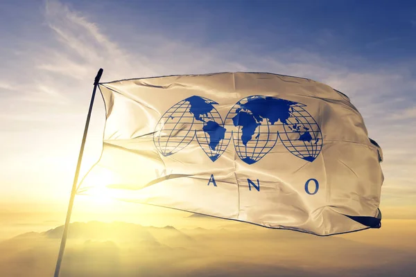 Asociación Mundial Operadores Nucleares Wano Bandera Tela Textil Ondeando Sobre — Foto de Stock