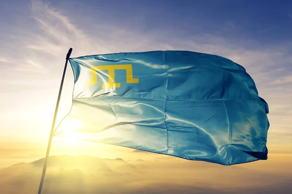 Krim Tatars Crimeans Flagga Textil Tyg Viftar Den Översta Sunrise — Stockfoto