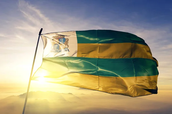 Aracaju Stad Van Brazilië Vlag Doek Textielweefsel Zwaaien Bovenste Zonsopgang — Stockfoto