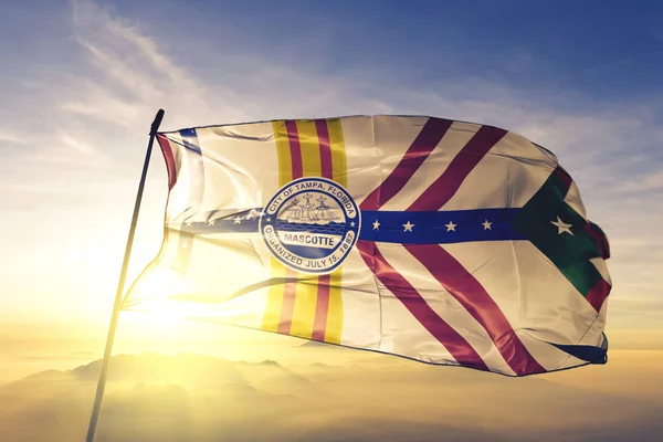 Tampa City Usa Flagga Textil Tyg Viftar Den Översta Sunrise — Stockfoto