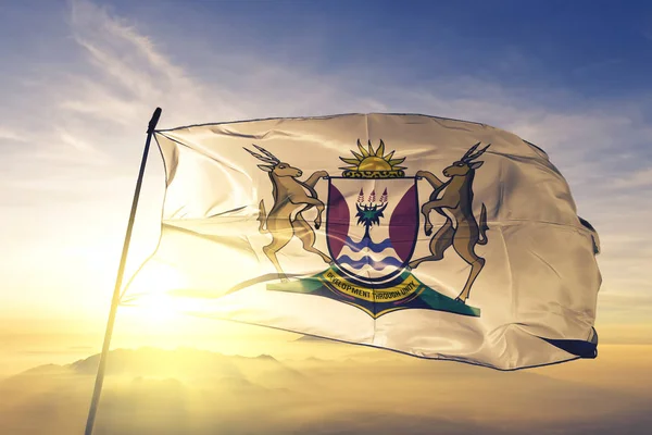 Güney Afrika Bayrak Tekstil Kumaş Kumaş Üst Gündoğumu Sis Sis — Stok fotoğraf