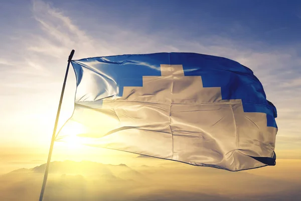 Akershus Län Norge Flagga Textil Tyg Viftar Den Översta Sunrise — Stockfoto