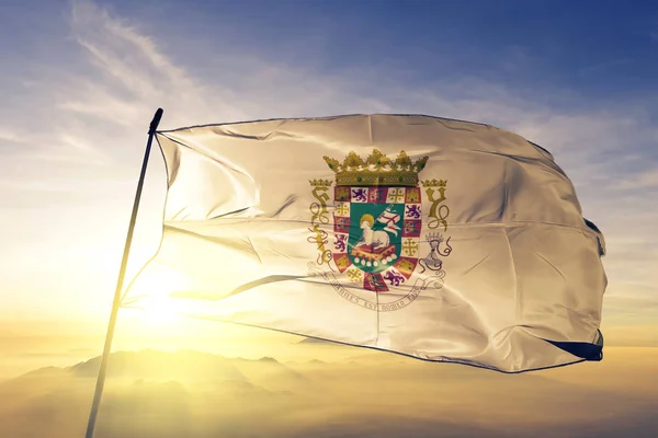 Governor Puerto Rico Flag Textile Cloth Fabric Waving Top Sunrise — Stock Photo, Image