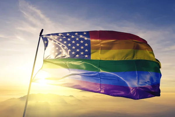 American Flag Stars Gay Pride Rainbow Flag Textile Cloth Fabric — Stock Photo, Image