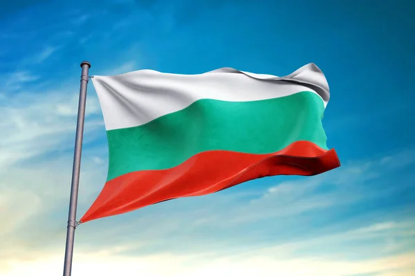 Bulgaria flag waving against clean blue sky, close up — Stock Photo, Image