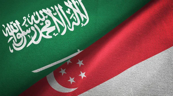 Singapore Saudi Arabia Flags Together Relations Textile Cloth Fabric Texture — Stock Photo, Image