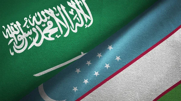Uzbekistan Saudi Arabia Flags Together Relations Textile Cloth Fabric Texture — Stock Photo, Image