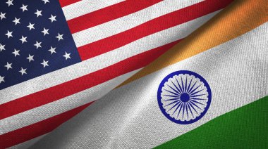 Amerika Birleşik Devletleri ve Hindistan bayrakları birlikte tekstil kumaş, kumaş doku