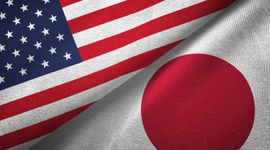Amerika Birleşik Devletleri ve Japonya bayrakları birlikte tekstil kumaş, kumaş doku