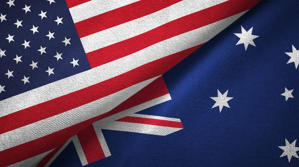 United States Australia Flags Together Textile Cloth Fabric Texture — Stock Photo, Image