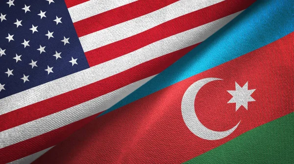 United States and Azerbaijan flags together textile cloth, fabric texture