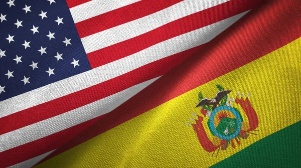 Amerika Birleşik Devletleri Bolivya Bayrakları Birlikte Tekstil Kumaş Kumaş Doku — Stok fotoğraf