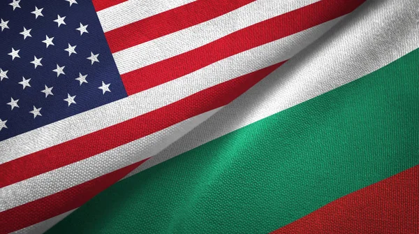 United States and Bulgaria flags together textile cloth, fabric texture