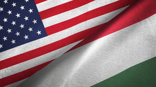 United States and Hungary flags together textile cloth, fabric texture