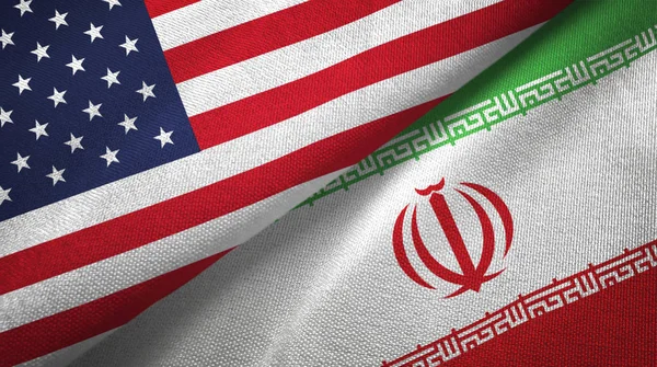 Iran ve ABD bayrakları birlikte tekstil kumaş, kumaş doku