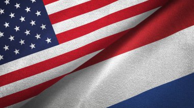 Amerika Birleşik Devletleri ve Hollanda bayrakları birlikte tekstil kumaş, kumaş doku
