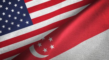 Amerika Birleşik Devletleri ve Singapur bayrakları birlikte tekstil kumaş, kumaş doku