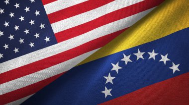 Amerika Birleşik Devletleri ve Venezuela bayrakları birlikte tekstil kumaş, kumaş doku