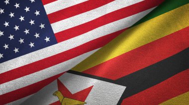 Amerika Birleşik Devletleri ve Zimbabwe bayrakları birlikte tekstil kumaş, kumaş doku