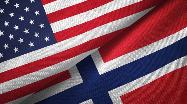 United States and Norway flags together textile cloth, fabric texture