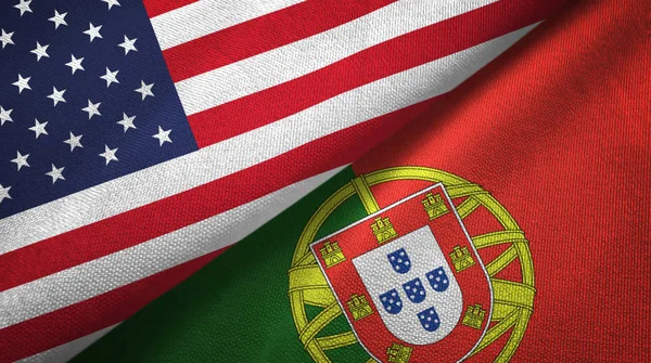 United States and Portugal flags together textile cloth, fabric texture