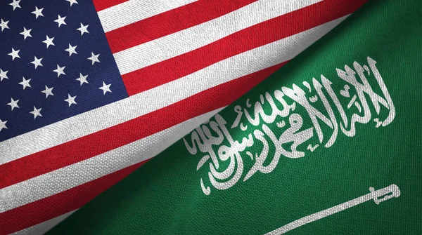 Stati Uniti Arabia Saudita Bandiere Tessuto Tessitura Del Tessuto Testo — Foto Stock