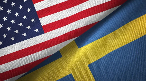 United States and Sweden flags together textile cloth, fabric texture