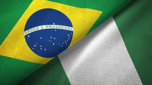 Nigéria Brasil Bandeiras Juntas Relações Têxtil Tecido Textura — Fotografia de Stock