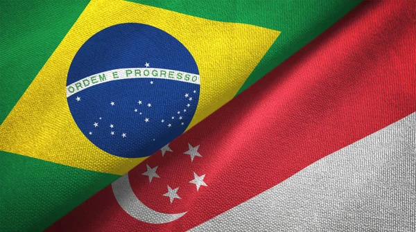 Singapore Och Brasilien Flaggor Grupp Förbindelserna Textil Duk Tyg Konsistens — Stockfoto