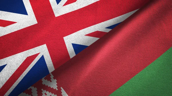 United Kingdom and Belarus flags together relations textile cloth, fabric texture
