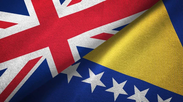 Reino Unido Bosnia Herzegovina Banderas Juntas Relaciones Tela Textil Textura — Foto de Stock
