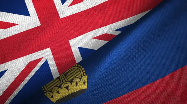 Reino Unido Liechtenstein Banderas Juntas Relaciones Tela Textil Textura Tela — Foto de Stock