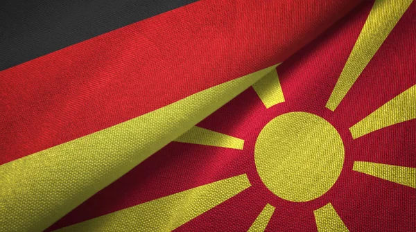 Alemania Macedonia Banderas Juntas Relaciones Tela Textil Textura Tela — Foto de Stock