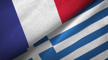 Fransa ve Yunanistan bayrakları birlikte ilişkiler tekstil kumaş, kumaş doku