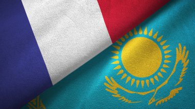 Fransa ve Kazakistan bayrakları birlikte ilişkiler tekstil kumaş, kumaş doku
