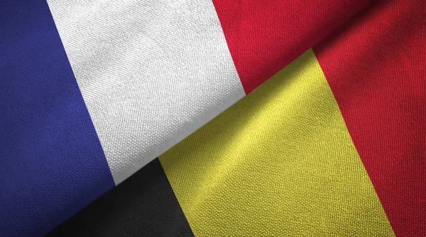 Frankrijk België Vlaggen Samen Betrekkingen Textiel Doek Stof Textuur — Stockfoto