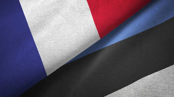 France Estonia Flags Together Relations Textile Cloth Fabric Texture — Stock Photo, Image