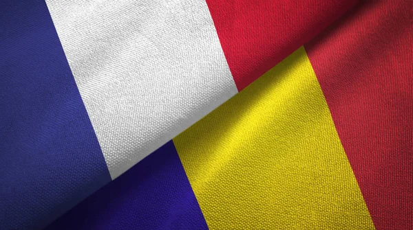 Frankrijk Roemenië Vlaggen Samen Betrekkingen Textiel Doek Stof Textuur — Stockfoto