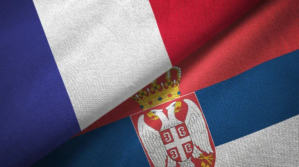 Frankreich Und Serbien Fahnen Zusammen Beziehungen Textiltuch Textilstruktur — Stockfoto