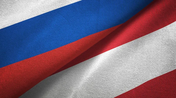 Rusya Avusturya Bayrakları Birlikte Ilişkiler Tekstil Kumaş Kumaş Doku — Stok fotoğraf