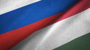 Rusya ve Macaristan bayrakları birlikte ilişkiler tekstil kumaş, kumaş doku