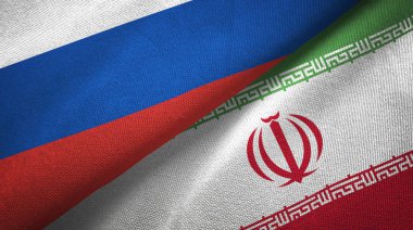 Rusya ve Iran bayrakları birlikte ilişkiler tekstil kumaş, kumaş doku