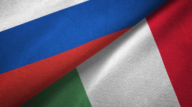Rusya ve İtalya bayrakları birlikte ilişkiler tekstil kumaş, kumaş doku