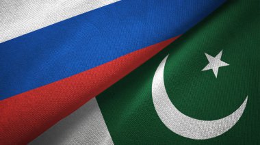 Rusya ve Pakistan bayrakları birlikte ilişkiler tekstil kumaş, kumaş doku