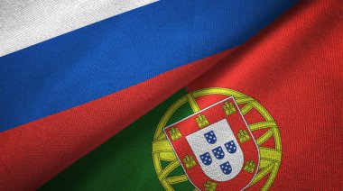 Rusya ve Portekiz bayrakları birlikte ilişkiler tekstil kumaş, kumaş doku