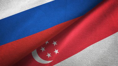 Rusya ve Singapur bayrakları birlikte ilişkiler tekstil kumaş, kumaş doku