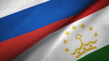 Rusya ve Tacikistan bayrakları birlikte ilişkiler tekstil kumaş, kumaş doku